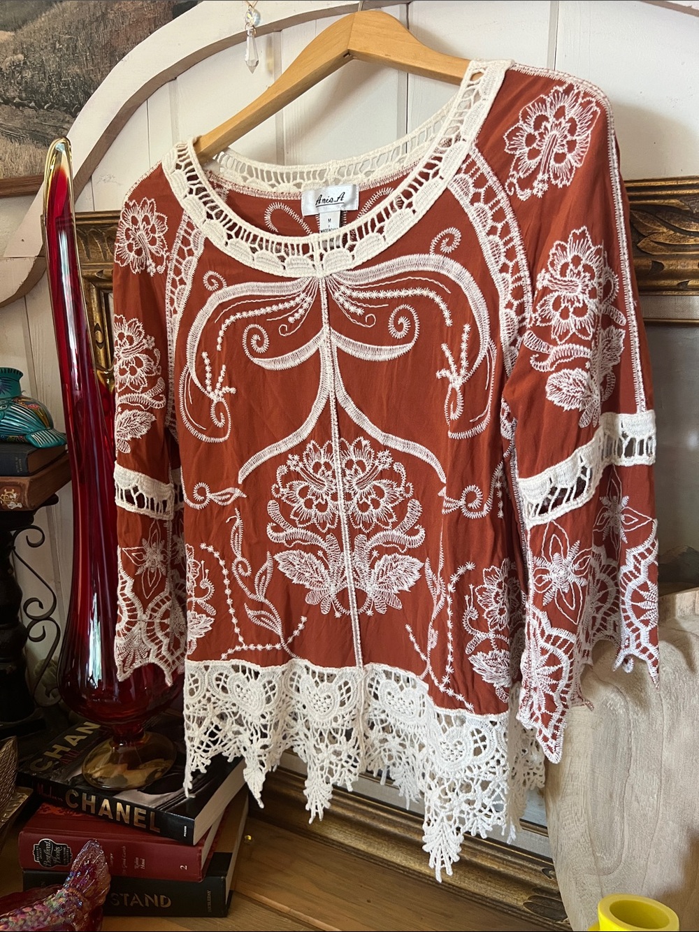 Coachella Boho Lace and Embroidered Cottagecore Blouse - Picture 6 of 9